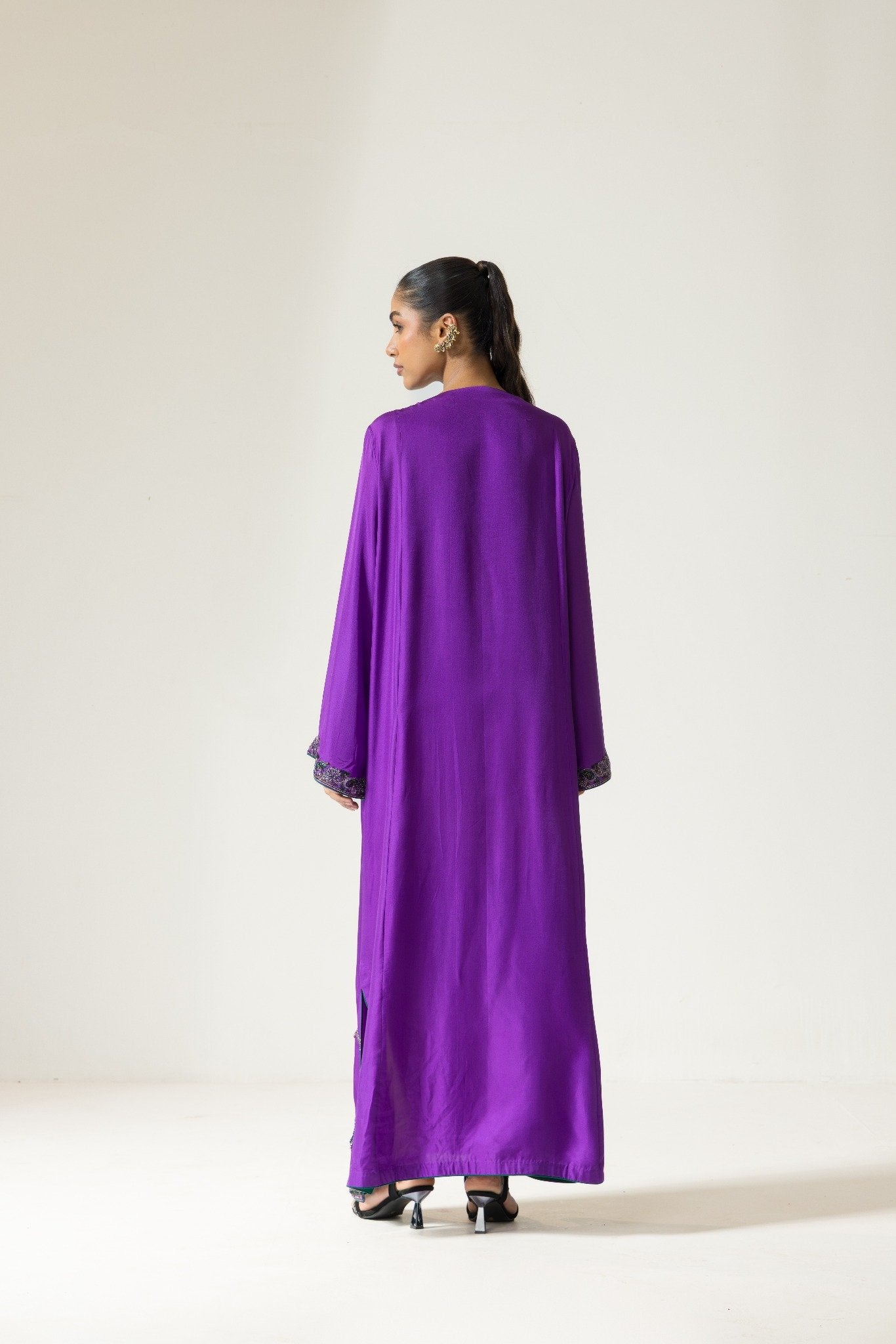 Orchid Hand Embroidered French lace Twill Silk Kaftaan