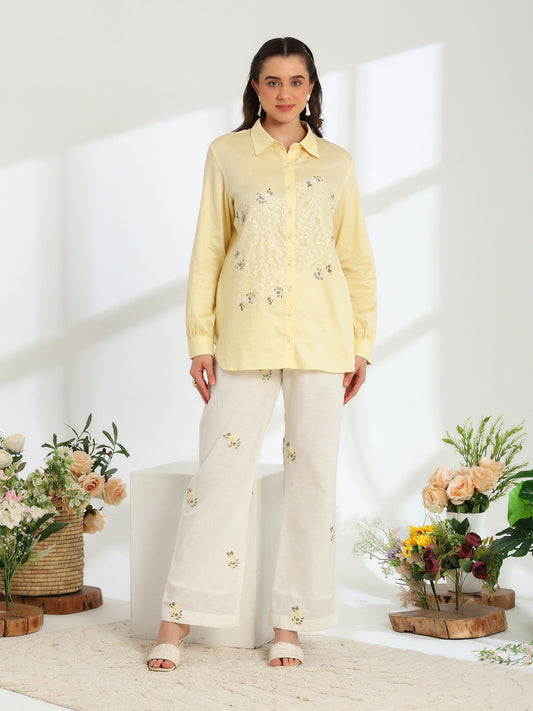 Hand Embroidered French lace Linen Cotton Co-ord set