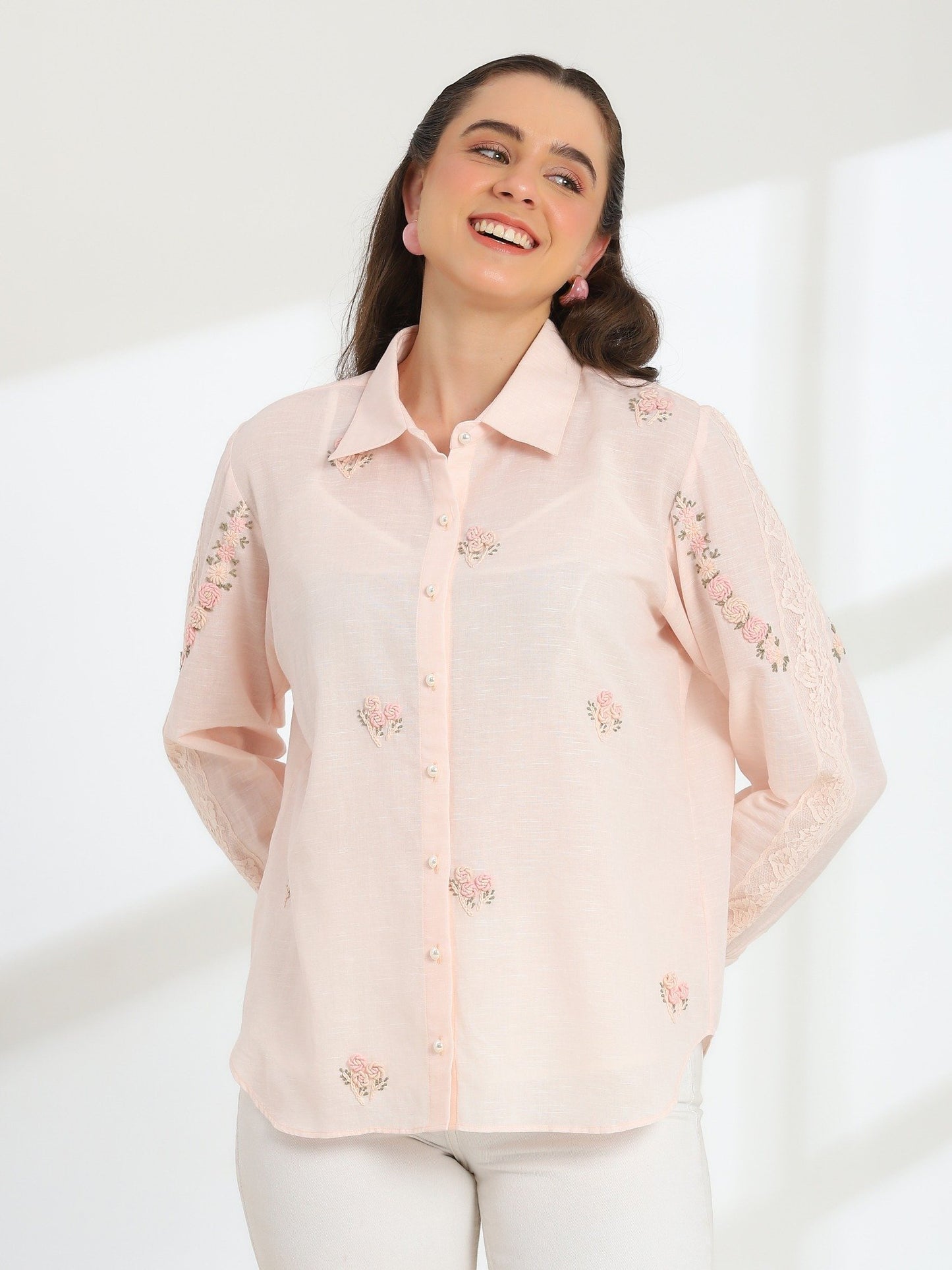 Hand Embroidered French Lace Silk Cotton Shirt