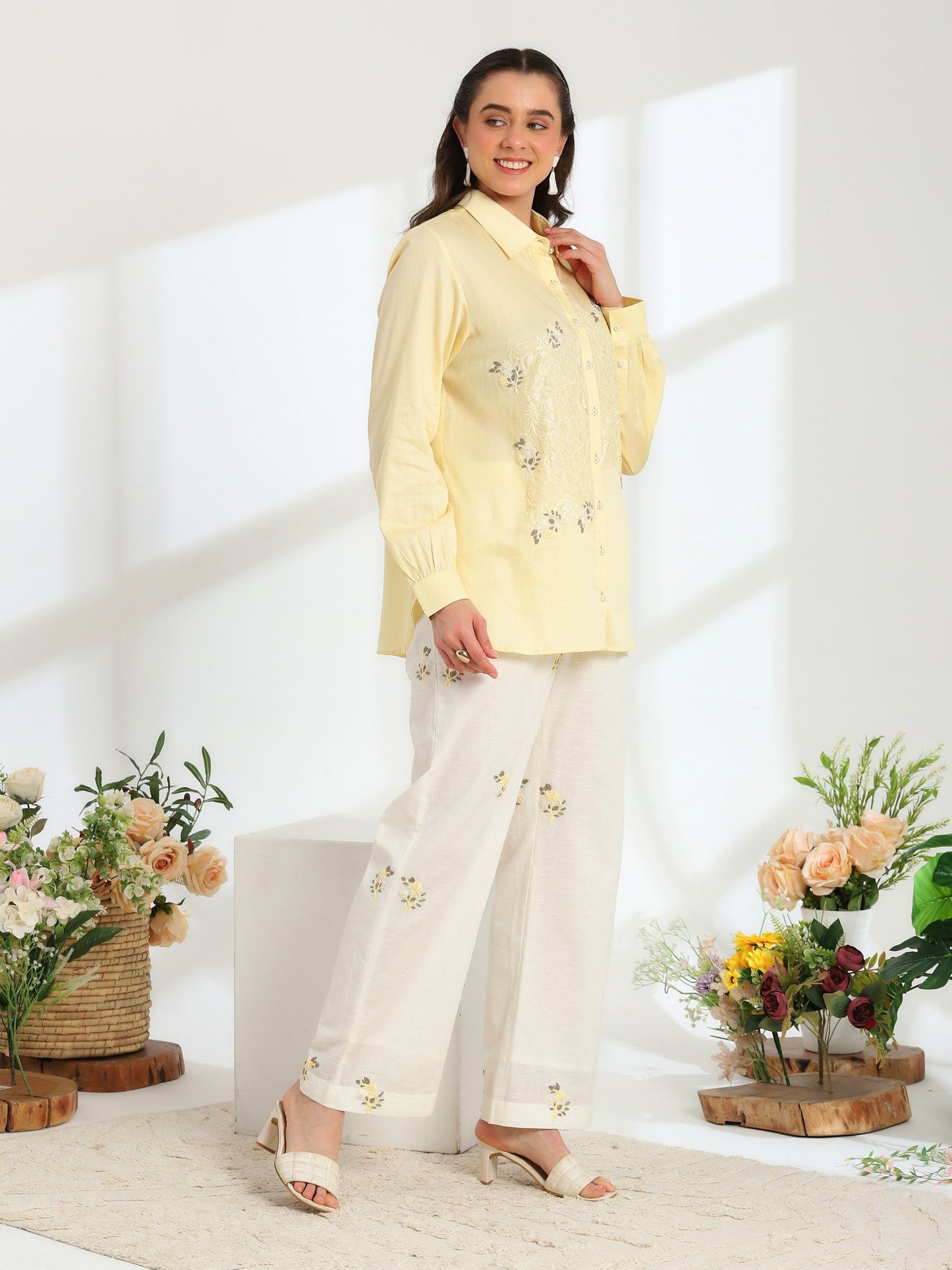 Hand Embroidered French lace Linen Cotton Co-ord set