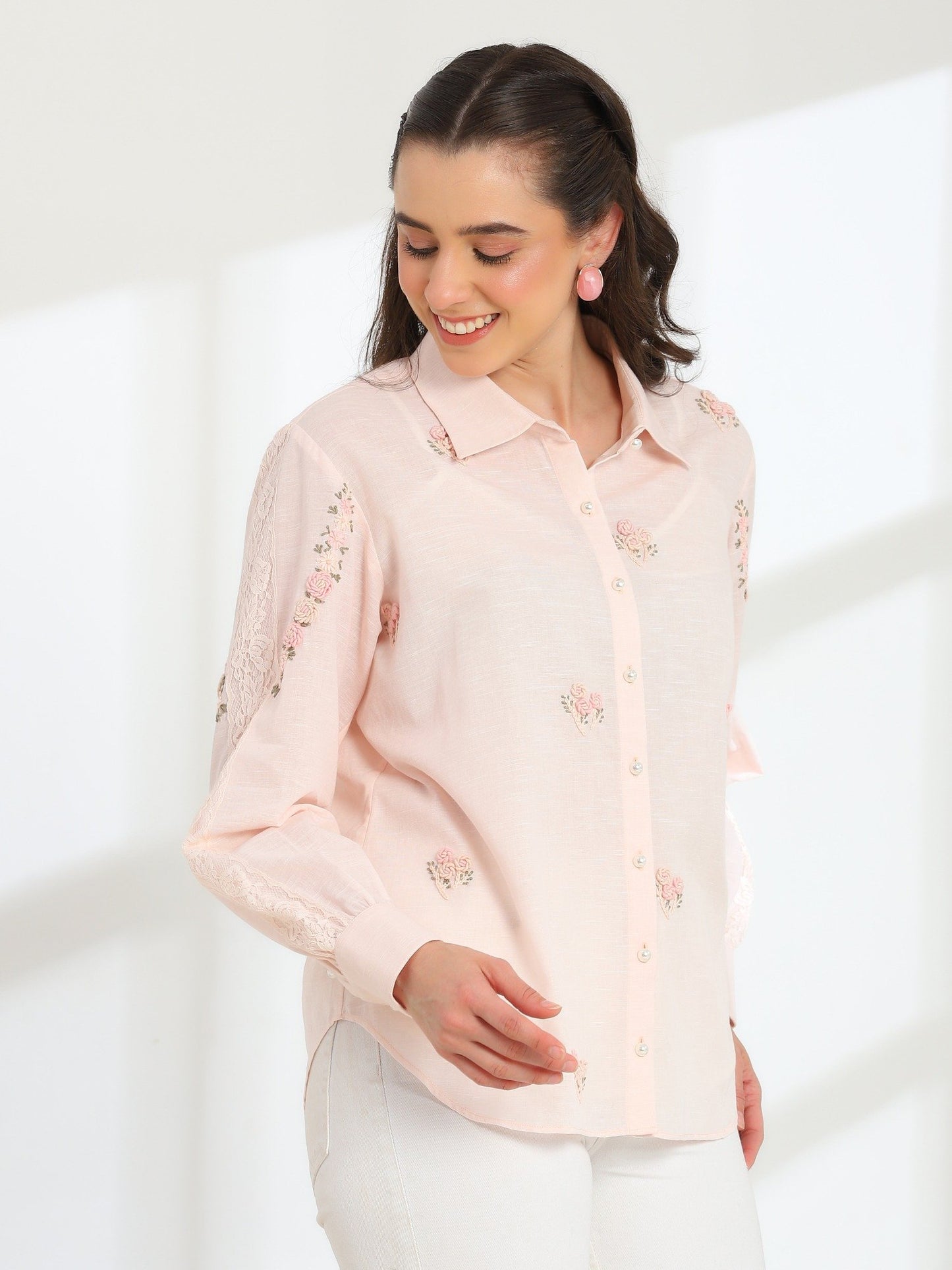Hand Embroidered French Lace Silk Cotton Shirt