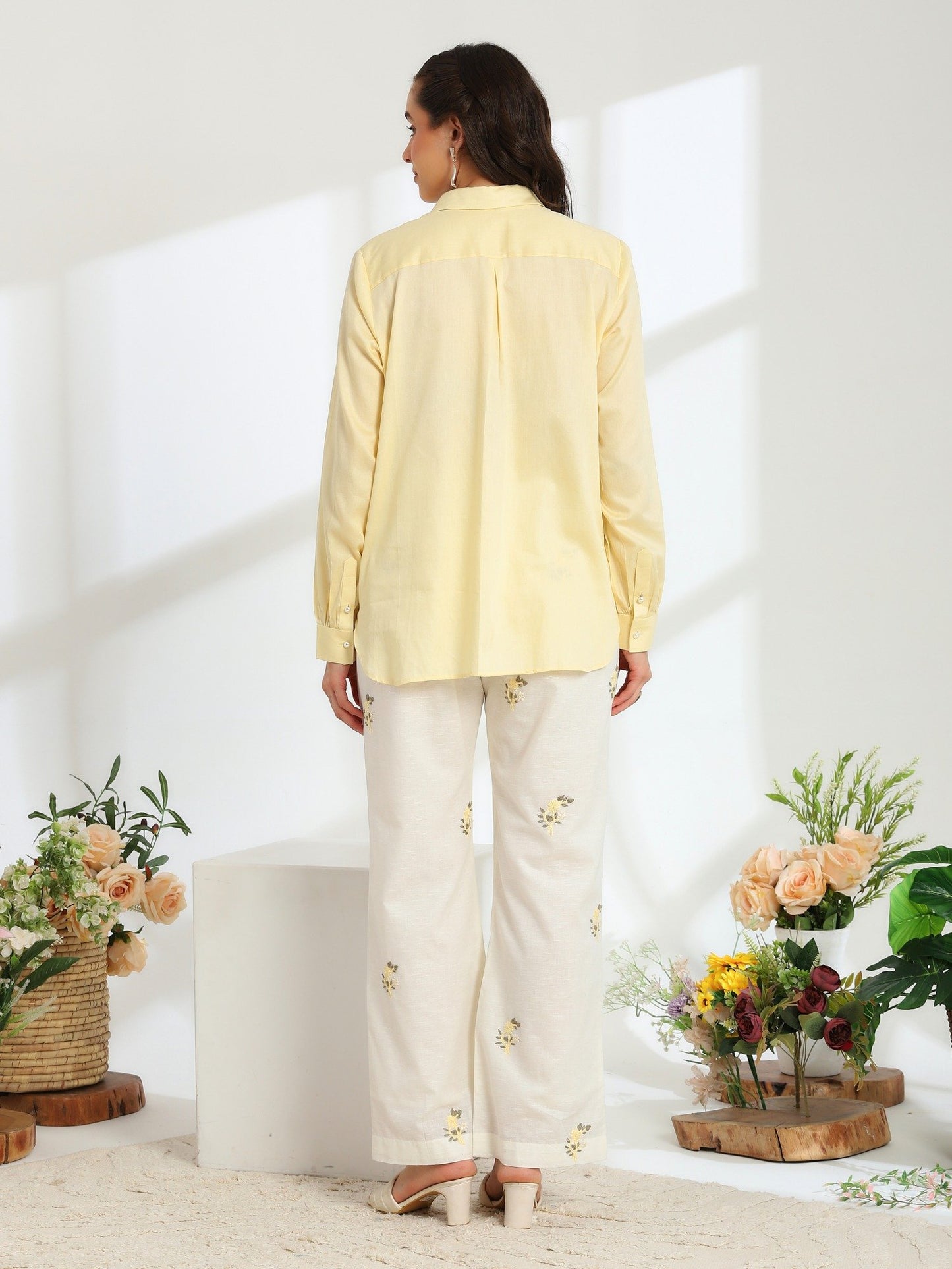 Hand Embroidered French lace Linen Cotton Co-ord set
