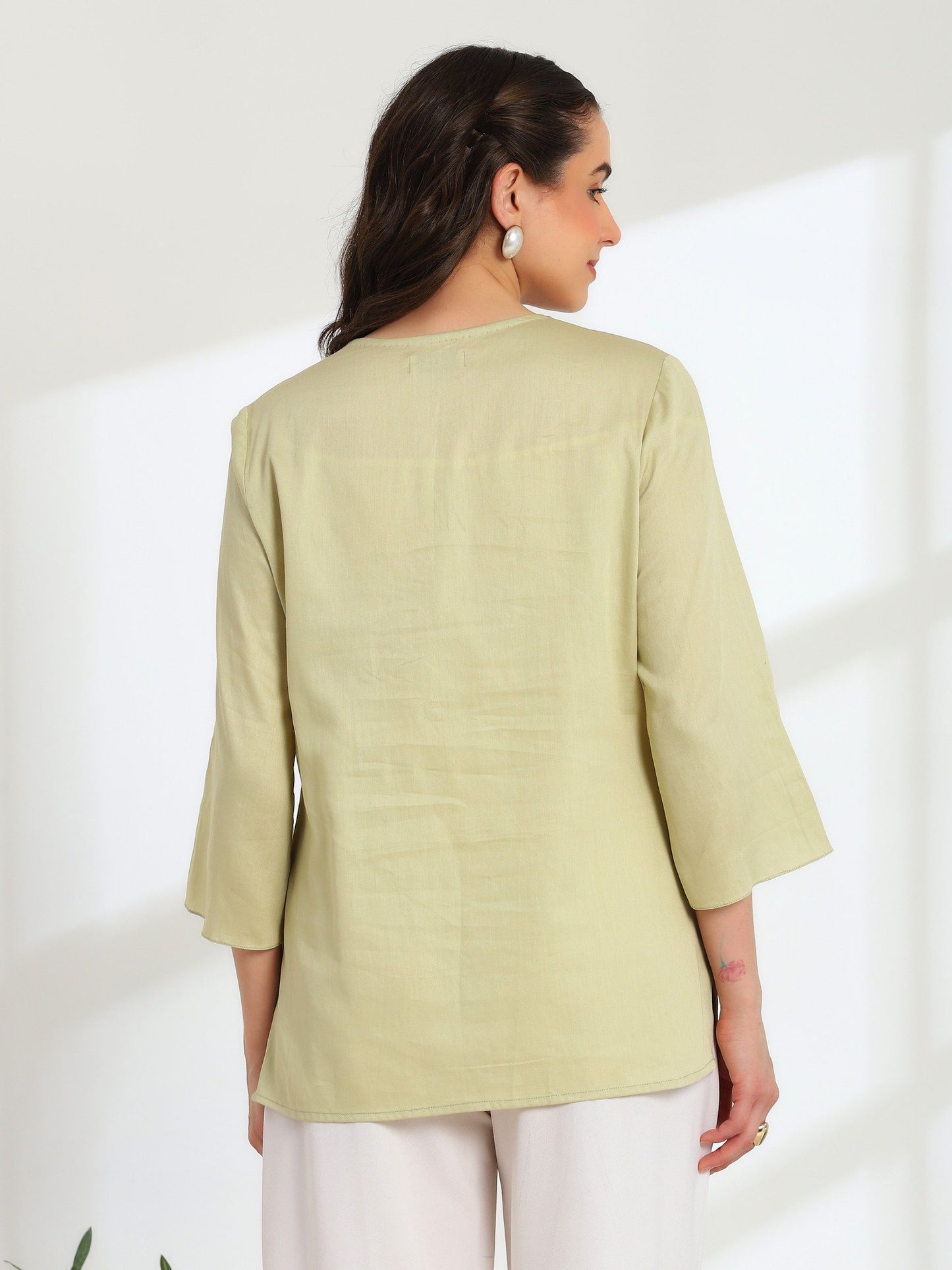 Jade Blossom Embroidered French Lace Cotton Shirt