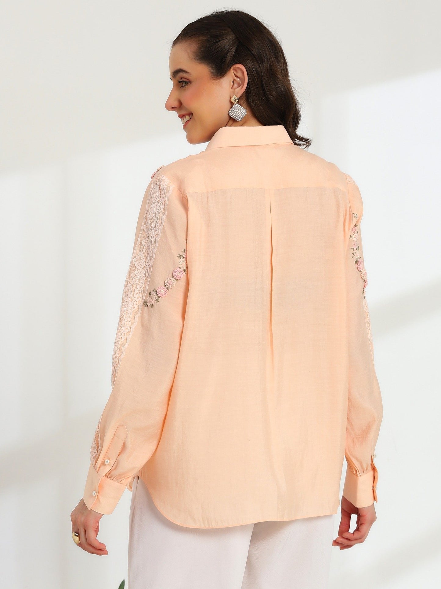 Hand Embroidered French Lace Silk Cotton Shirt
