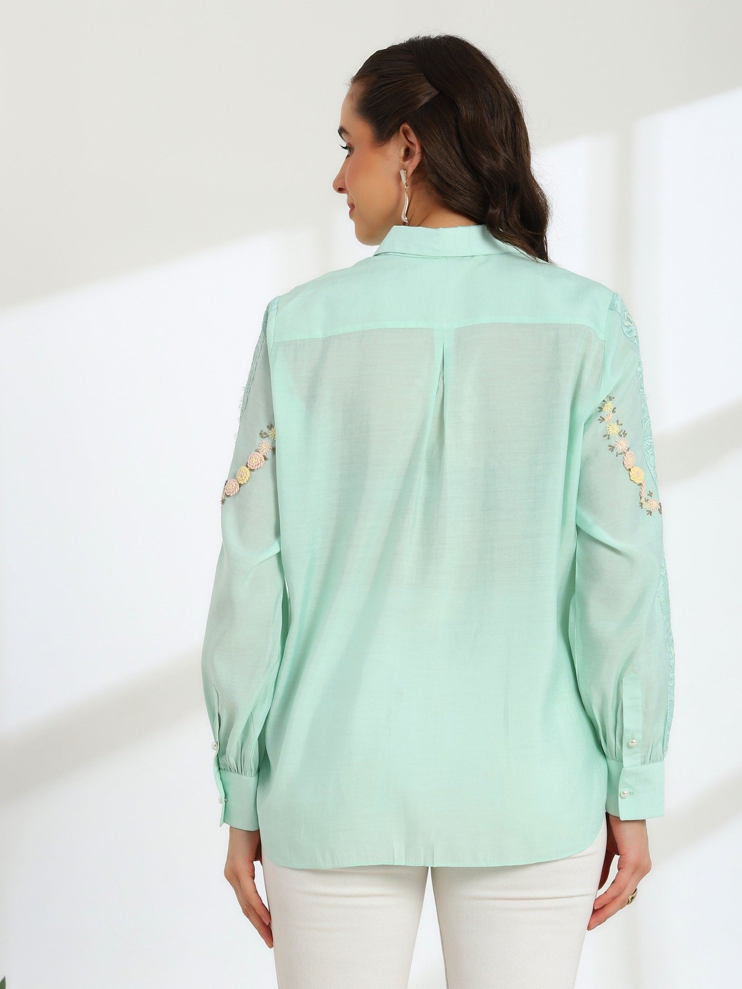 Hand Embroidered French Lace Silk Cotton Shirt