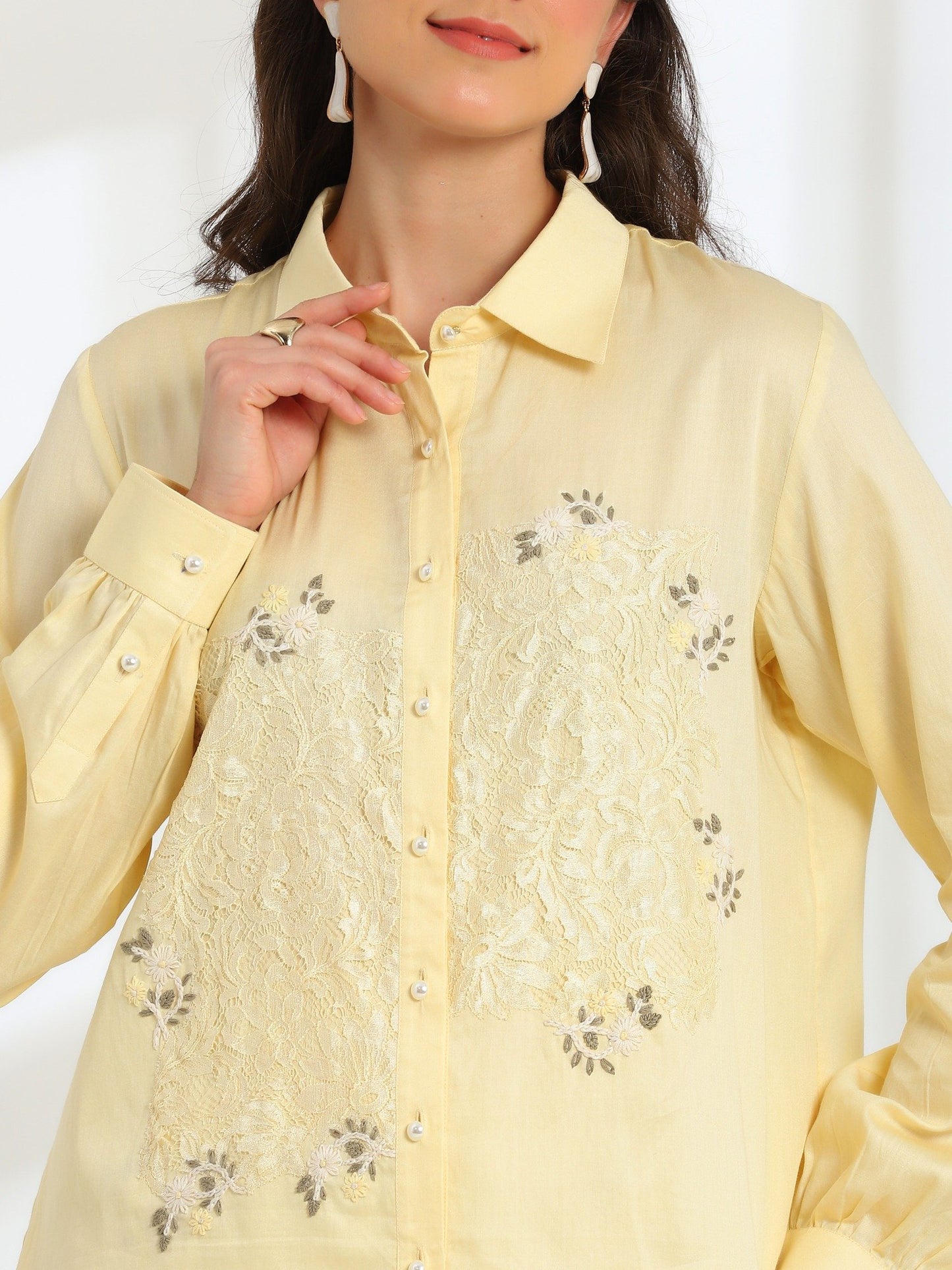 Hand Embroidered French lace Linen Cotton Co-ord set