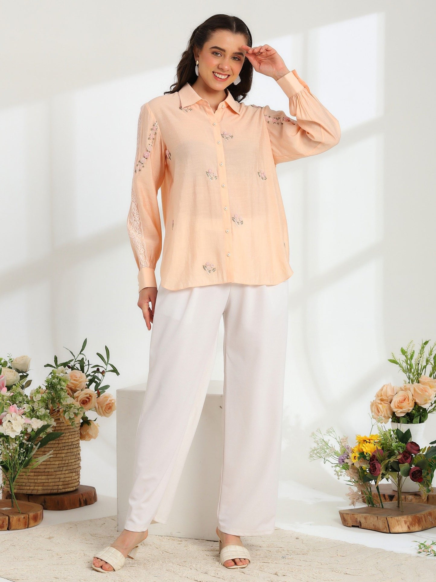 Hand Embroidered French Lace Silk Cotton Shirt