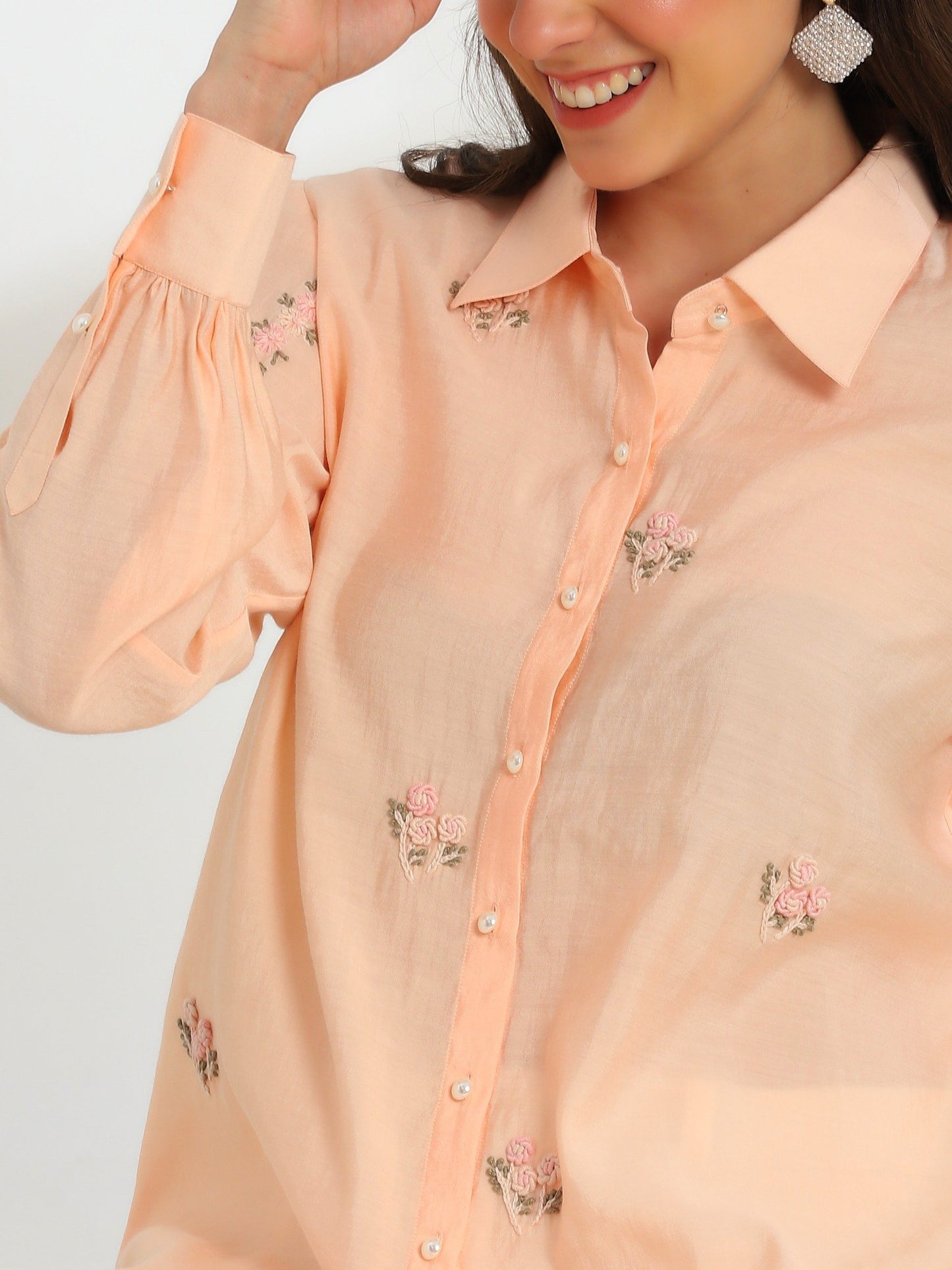 Hand Embroidered French Lace Silk Cotton Shirt