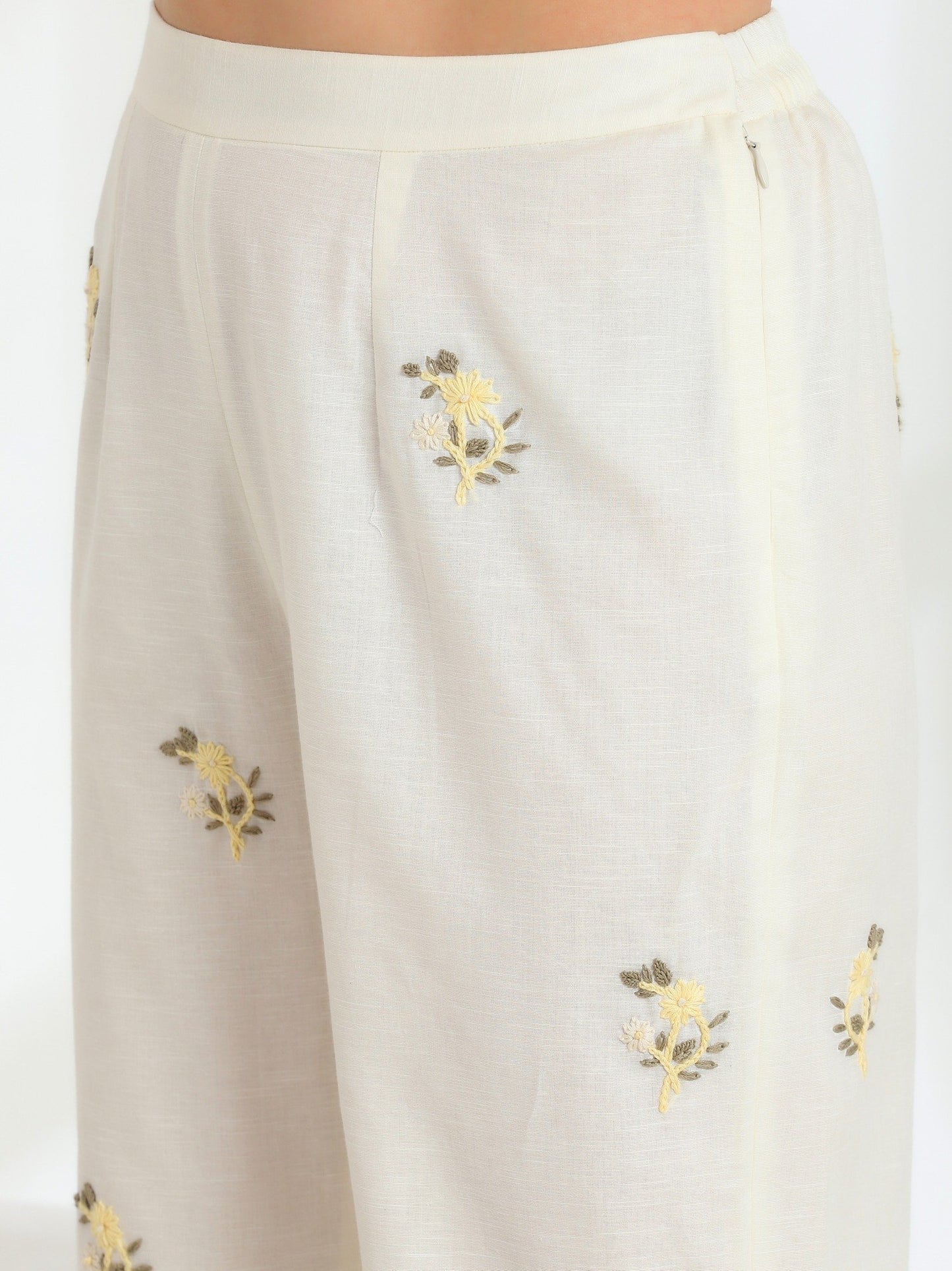 Hand Embroidered French lace Linen Cotton Co-ord set