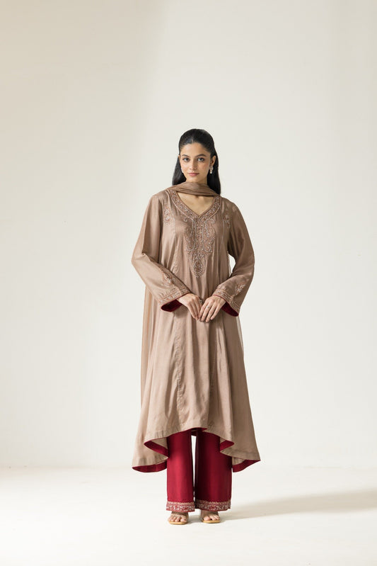 Zaria Blossom Hand Embroidered French Lace Dupion Silk Kurta Set