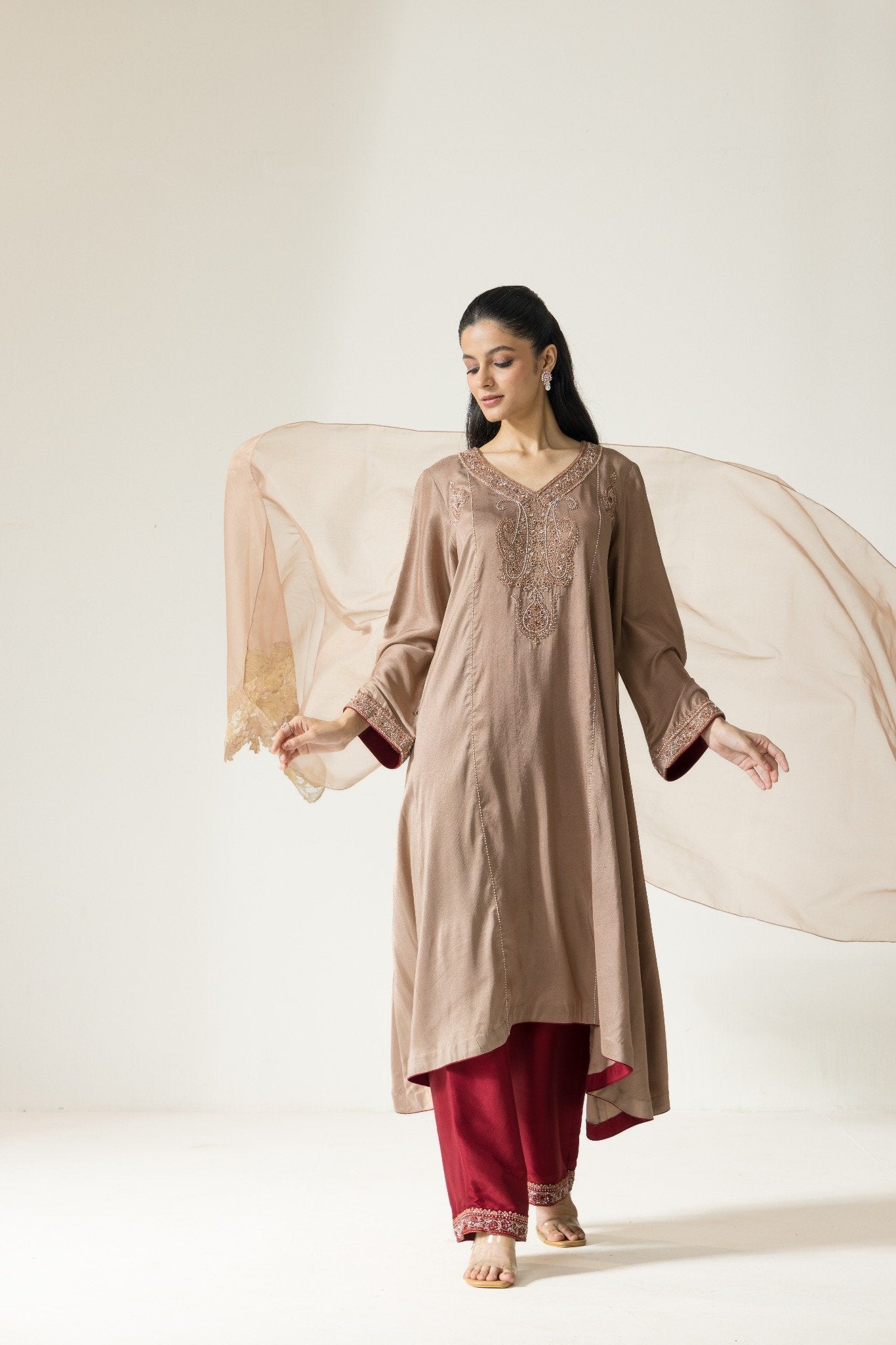 Zaria Blossom Hand Embroidered French Lace Dupion Silk Kurta Set