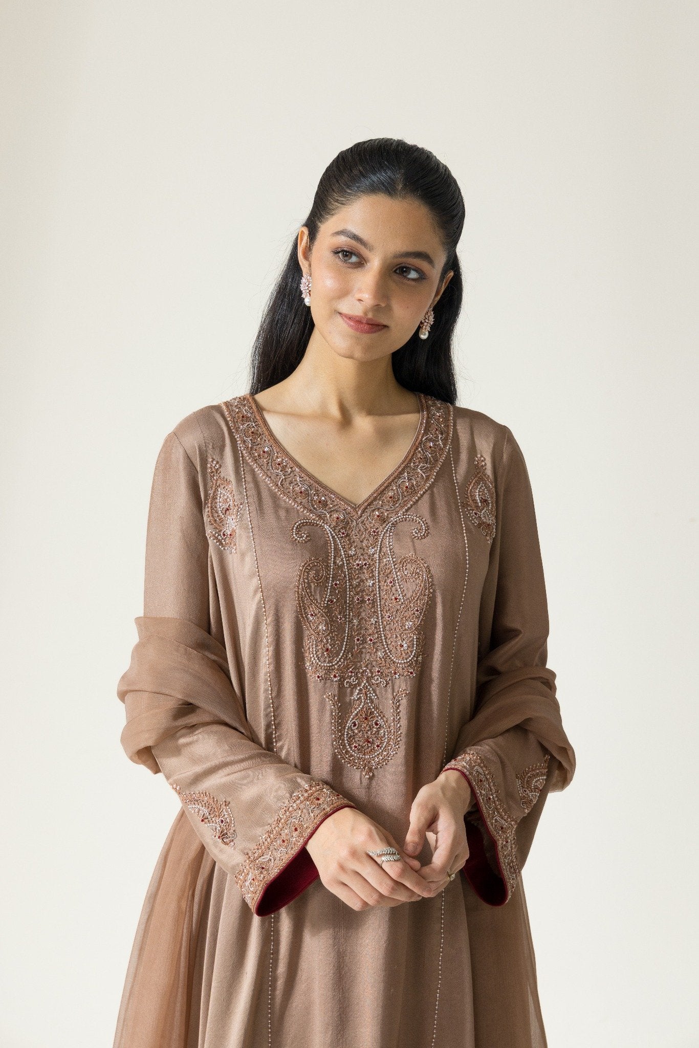 Zaria Blossom Hand Embroidered French Lace Dupion Silk Kurta Set