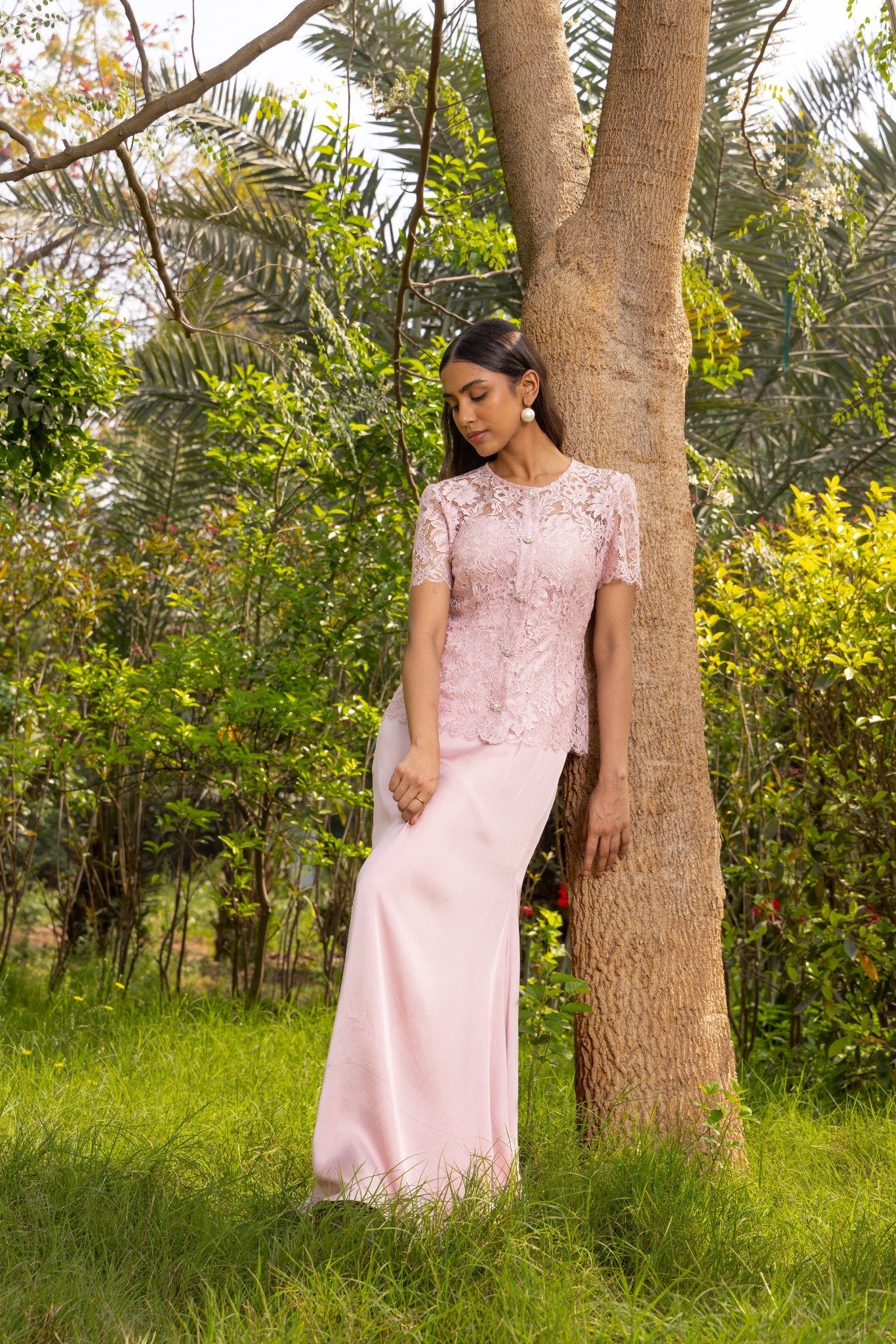 Azurea French lace Satin Top & Dress Set
