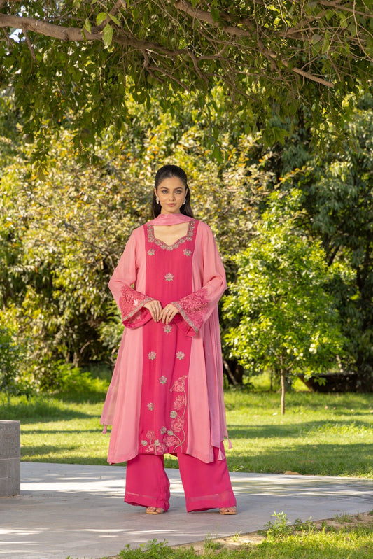 Lotus Hand emebroidered French lace Crepe Suit