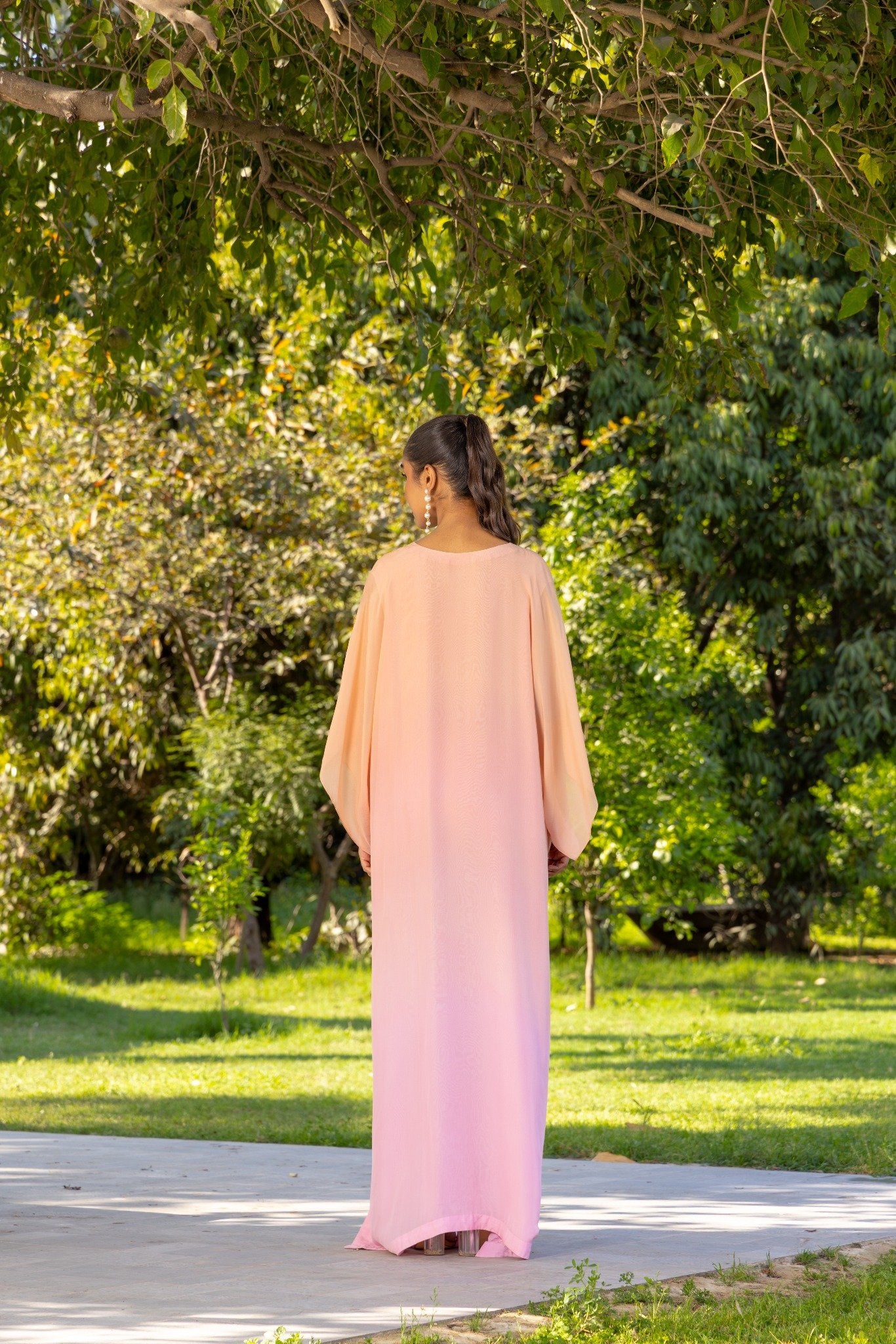 Marigold  Hand Embroidered French Lace Chiffon Silk Kaftaan