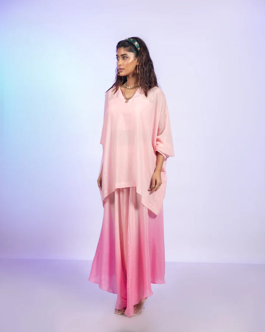 Cherry Blossom Ombre Draped Pant Set