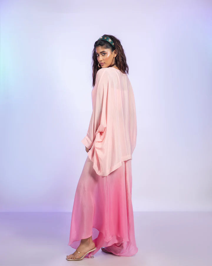 Cherry Blossom Ombre Draped Pant Set