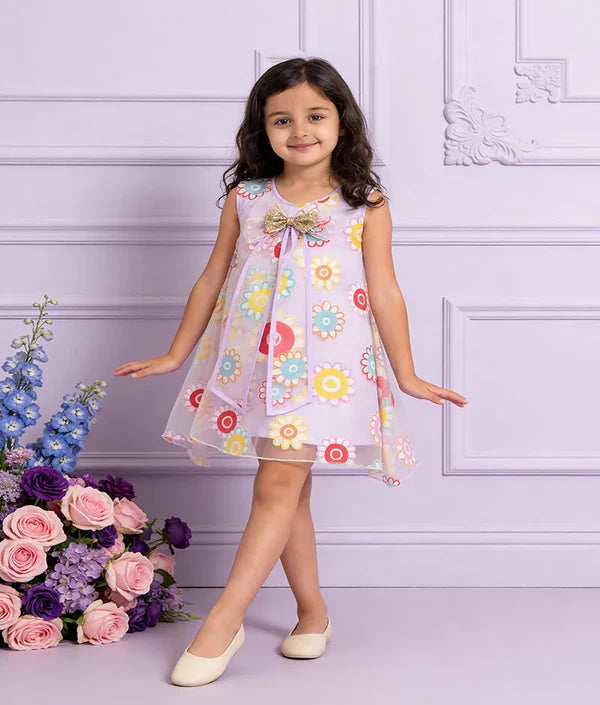 Lilac Flower Printed Organza Dress