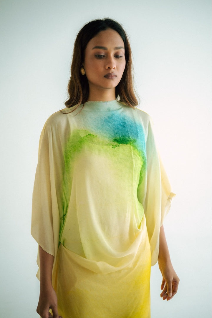 Chiffon  Shirt with Embroidered Pants Yellow Shade