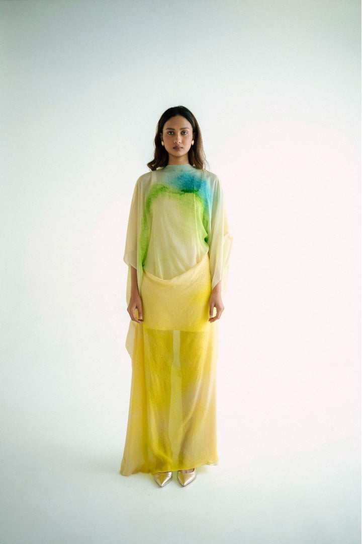 Chiffon  Shirt with Embroidered Pants Yellow Shade