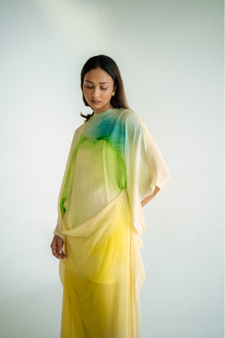 Chiffon  Shirt with Embroidered Pants Yellow Shade
