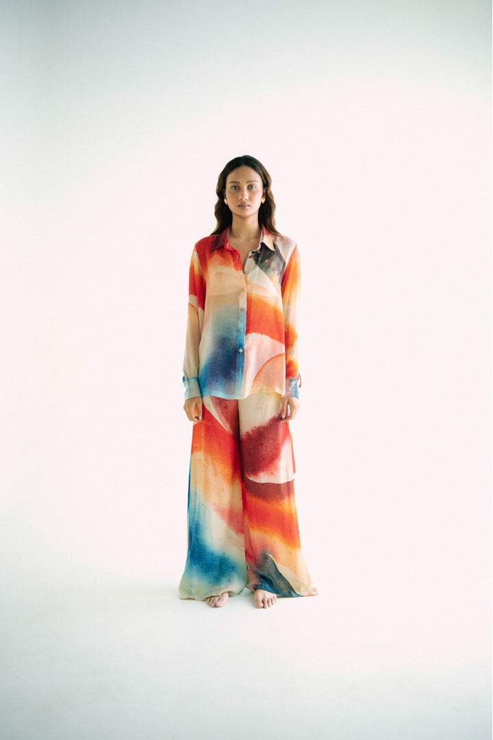 Chiffon Printed Shirt with Embroidered  Printed Pants Light Shade