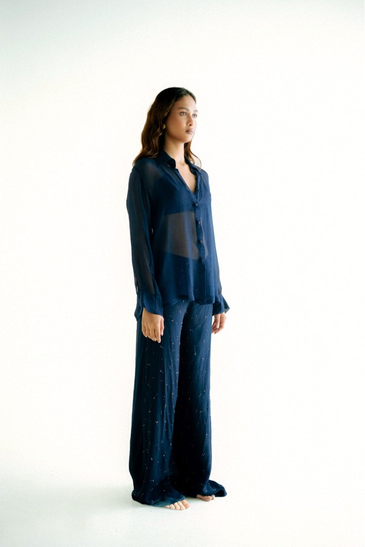 Chiffon  Shirt with Embroidered  Pants