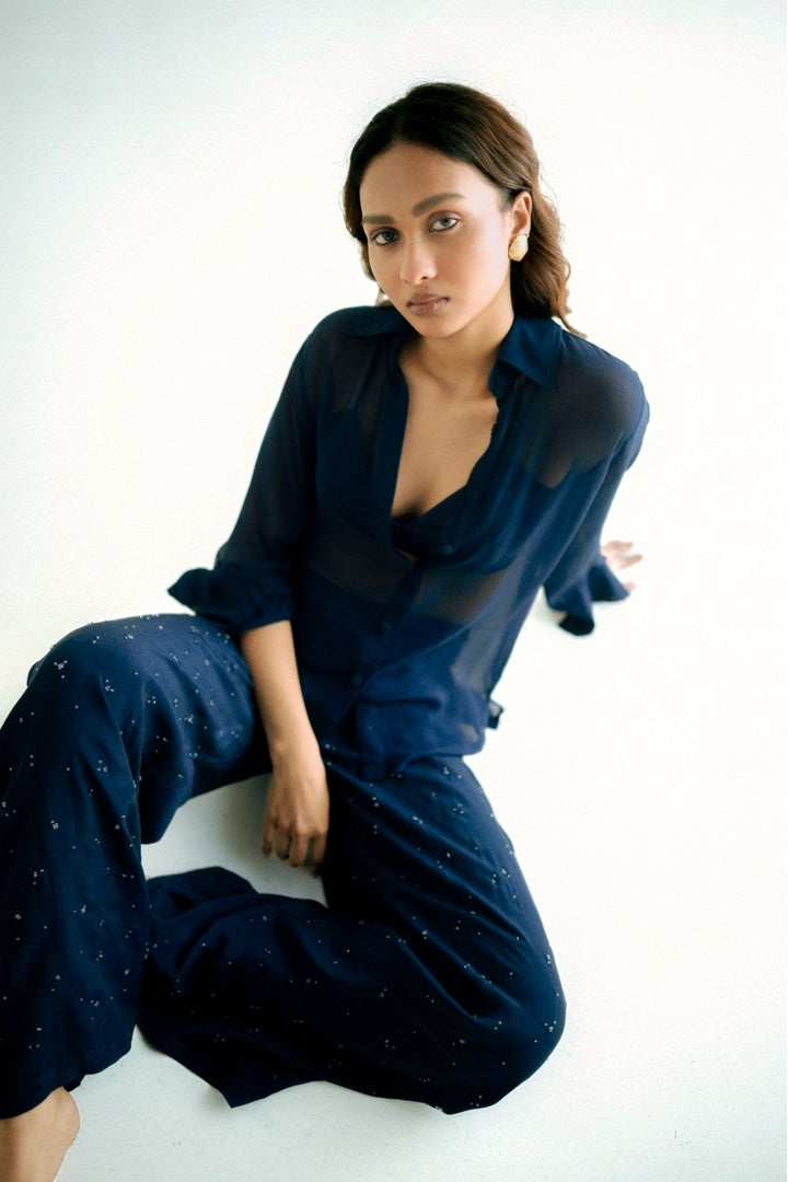 Chiffon  Shirt with Embroidered  Pants