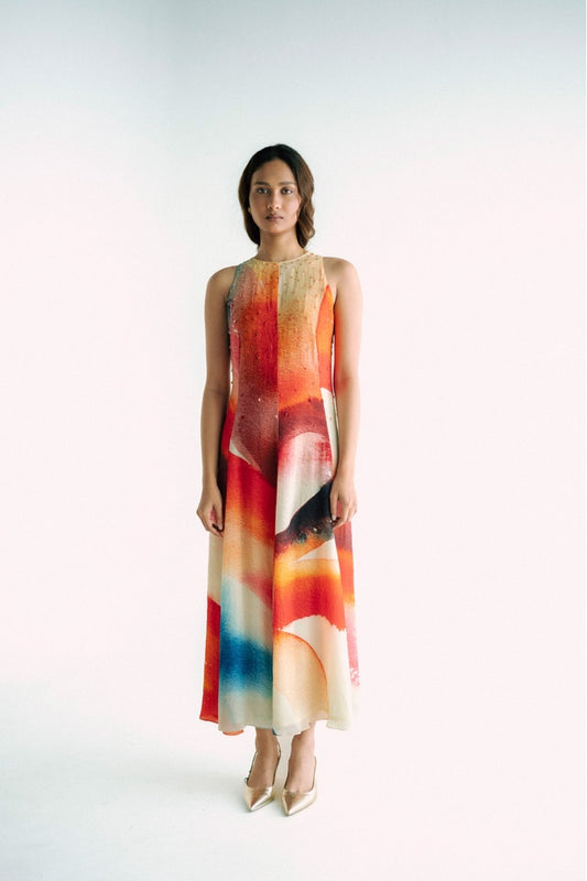 Sleeveless 8 Kali Dress with Embroidery and Print Light Shade