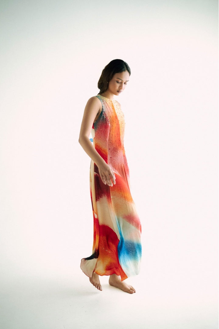 Sleeveless 8 Kali Dress with Embroidery and Print Light Shade