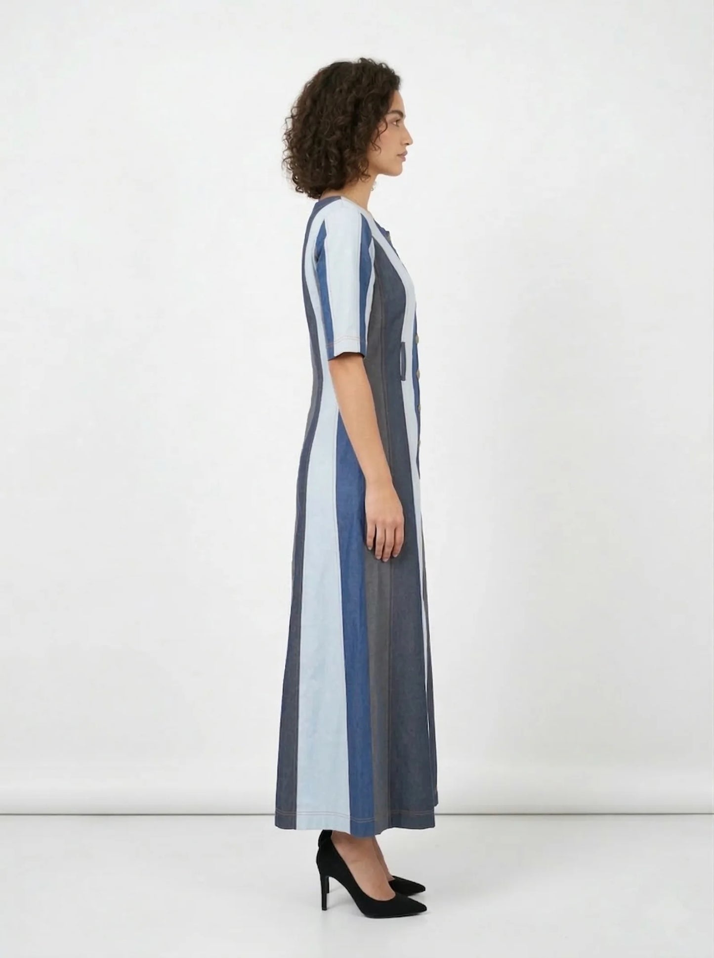Denim Stripe Patchwork Maxi Dress