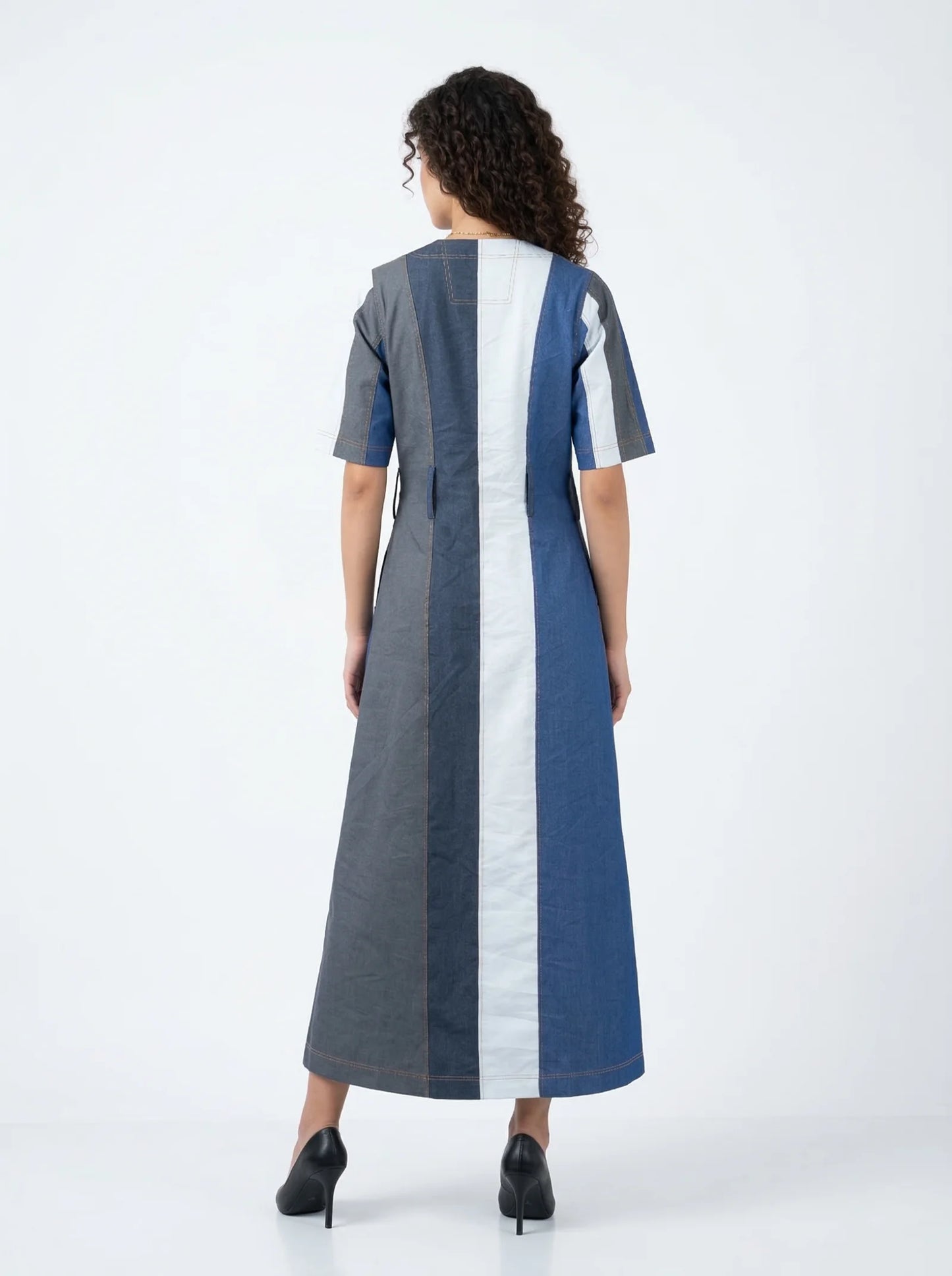 Denim Stripe Patchwork Maxi Dress