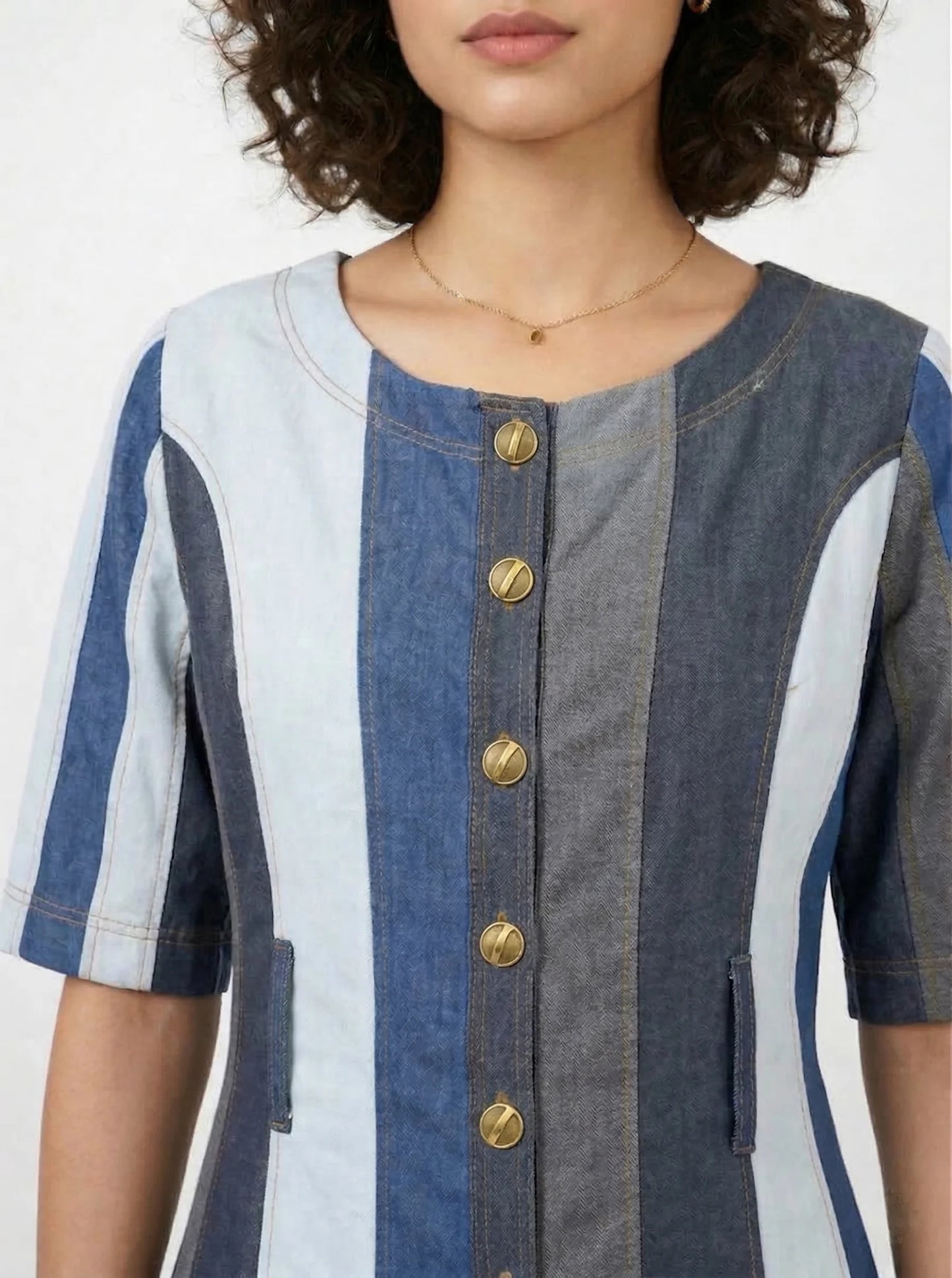 Denim Stripe Patchwork Maxi Dress