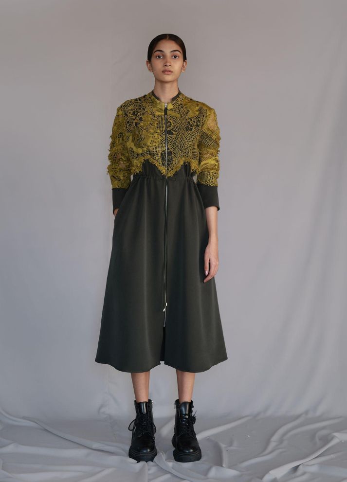 Yellow Map Embroidery Long Dress